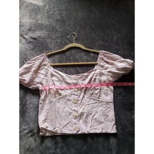 LUSH CLOTHING Floral Button Puff Sleeve Crop Top Size L